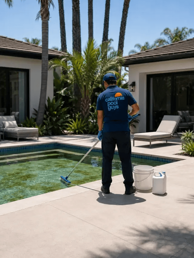 Technician vacuuming pool