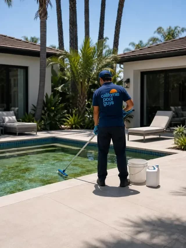 Technician vacuuming pool